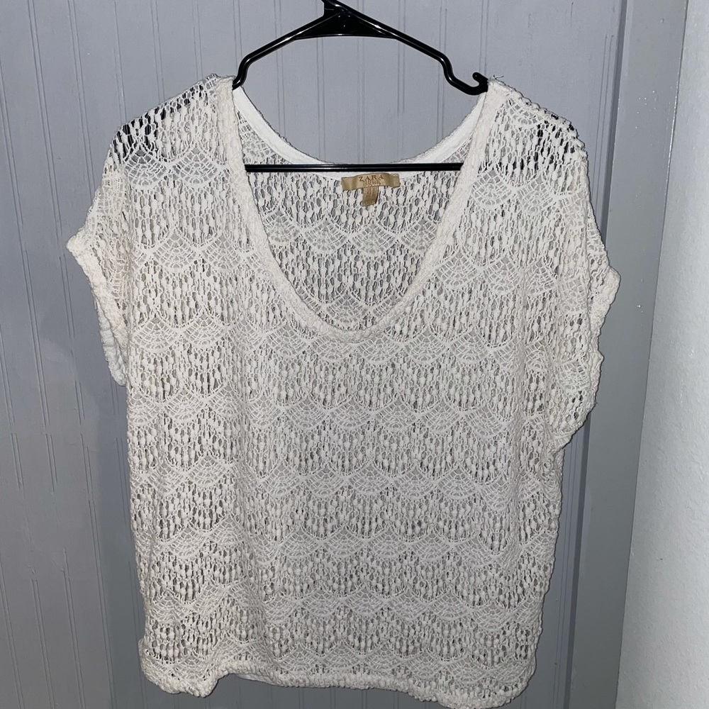 Zara Trafaluc Elegant Mesh Blouse (white / ivory)